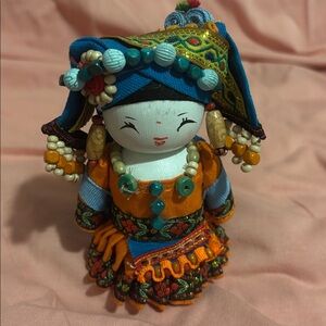 Colorful Handmade Vintage Hmong Doll with Beaded Details